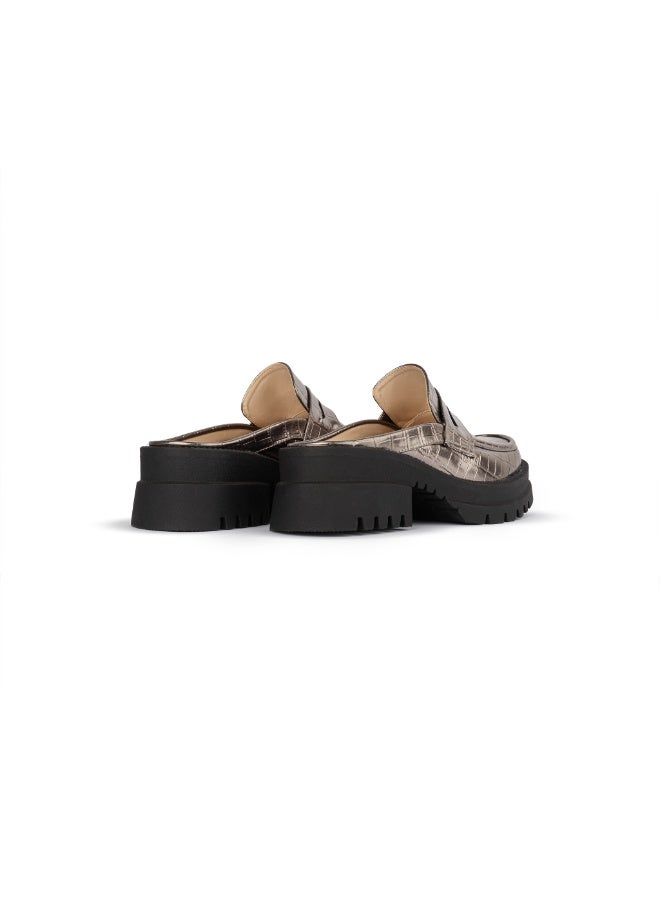 BOU Chunky Mule |Croco - Shiny Taupe - Image 5